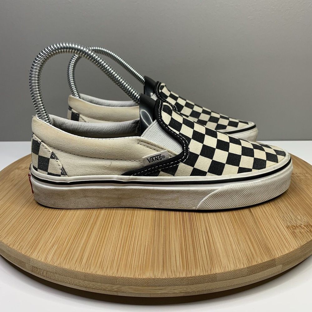 Vans Authentic Slip-On Checkerboard Black White Sneakers Womens Size 5.5